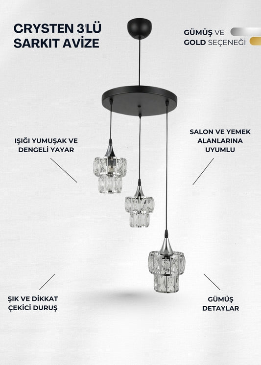 Crysten Luxe Üçlü Sarkıt Avize – görsel 2