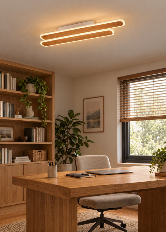 Massive İkili Çubuk Ahşap LED Tavan Armatürü 60 cm – görsel 2