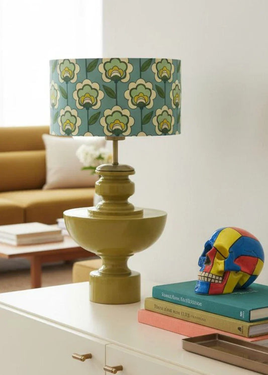 Mystic Shine Design Samatya hardal sarısı ahşap abajur, mekânda kullanım