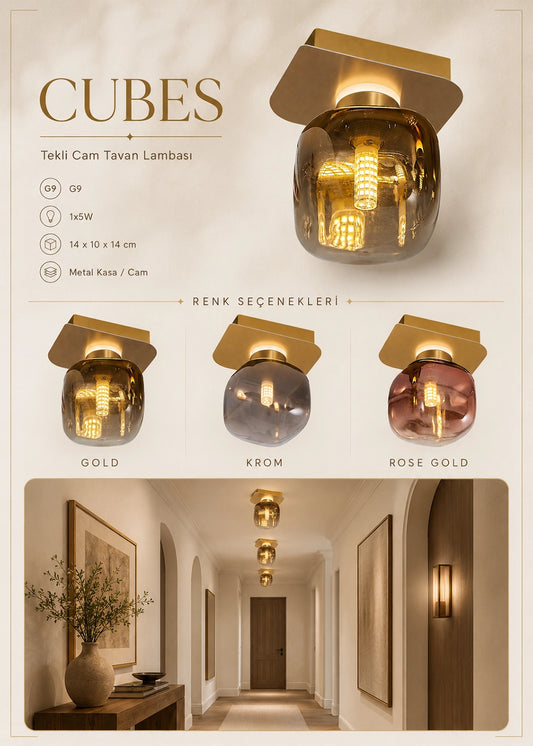 Cubes Tekli Cam Tavan Lambası – görsel 2