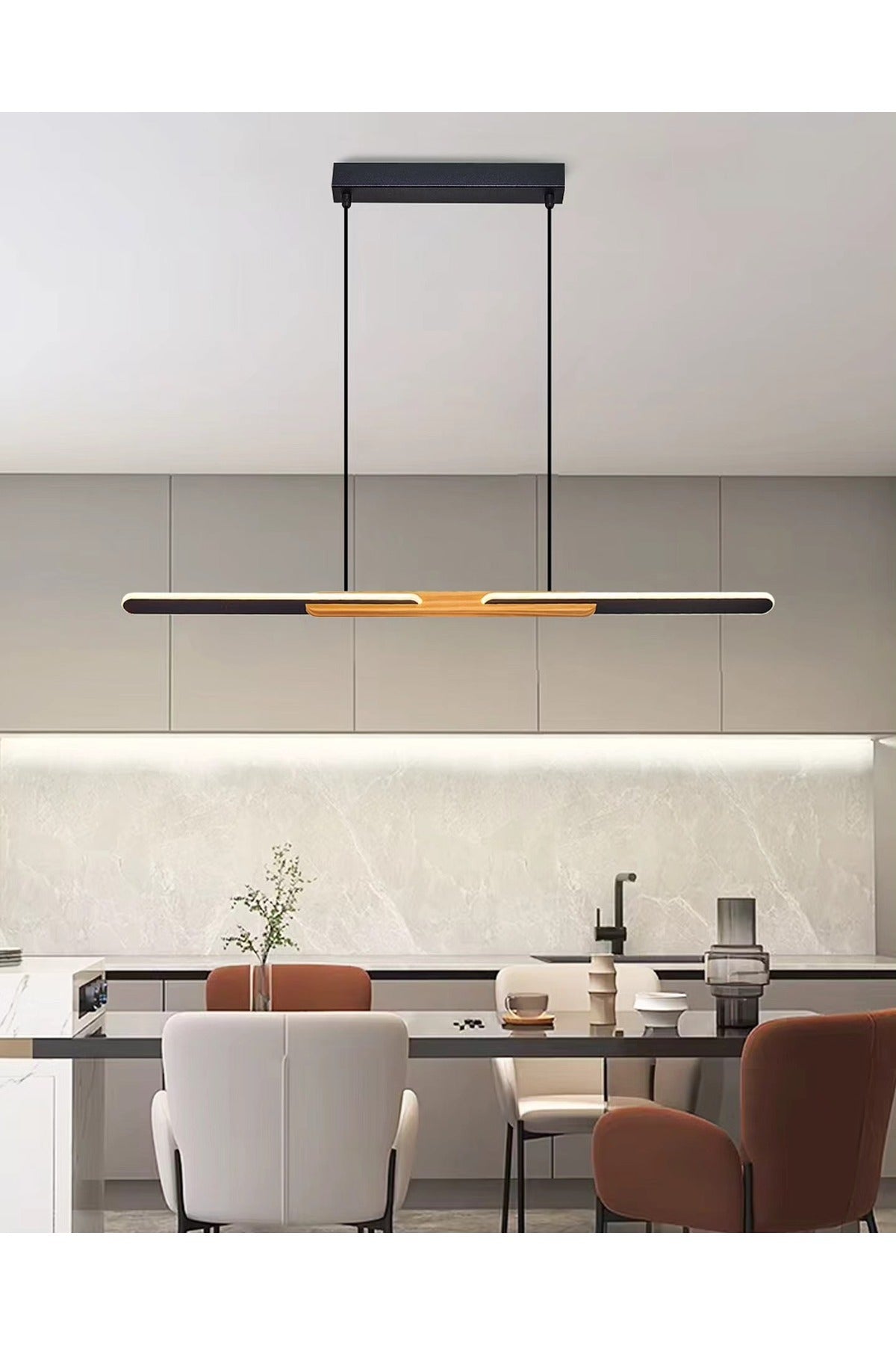 Ahşap Detaylı Lineer LED Sarkıt 117 cm - Özcan Aydınlatma