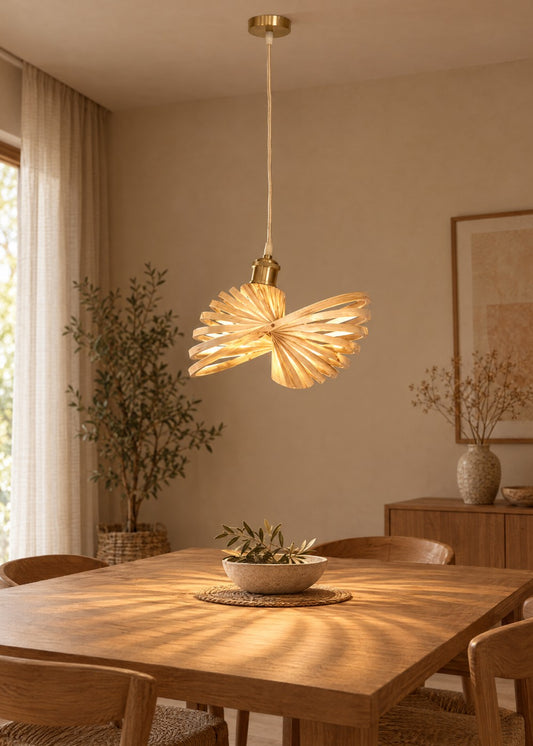 Artika Design hazeran form bambu sarkıt lamba 35 cm, yemek masası üzerinde yanarken
