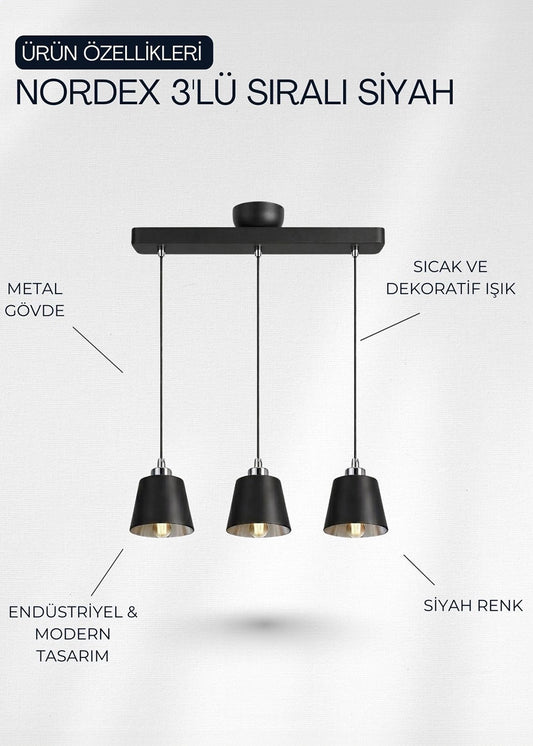 Nordex 3’lü Sıralı Metal Avize – görsel 2