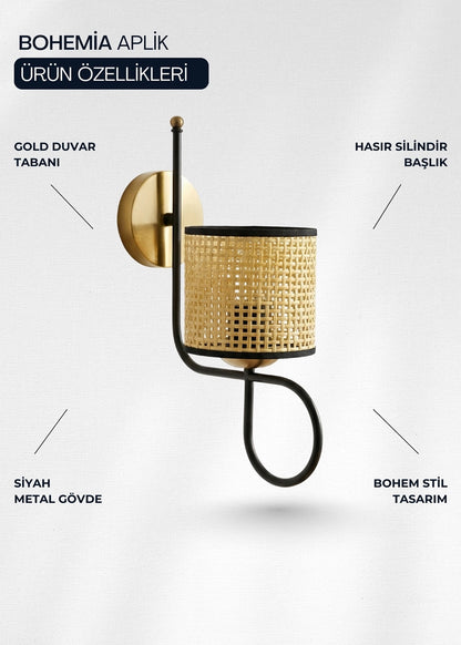 Bohemia Hasır Şapkalı Duvar Apliği – görsel 5