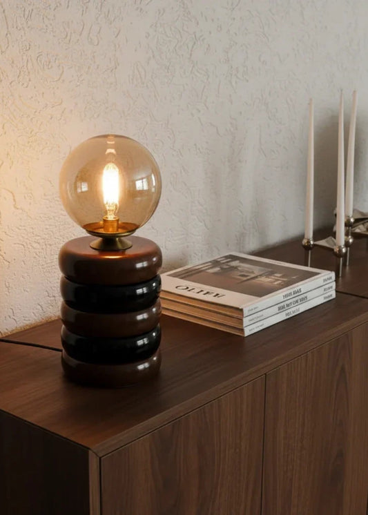 Mystic Shine Design Lumos Brown & Black kahverengi siyah seramik masa lambası, mekânda kullanım