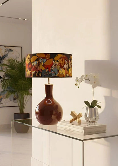 Mystic Shine Design Samulnorı bordo ahşap abajur, mekânda kullanım