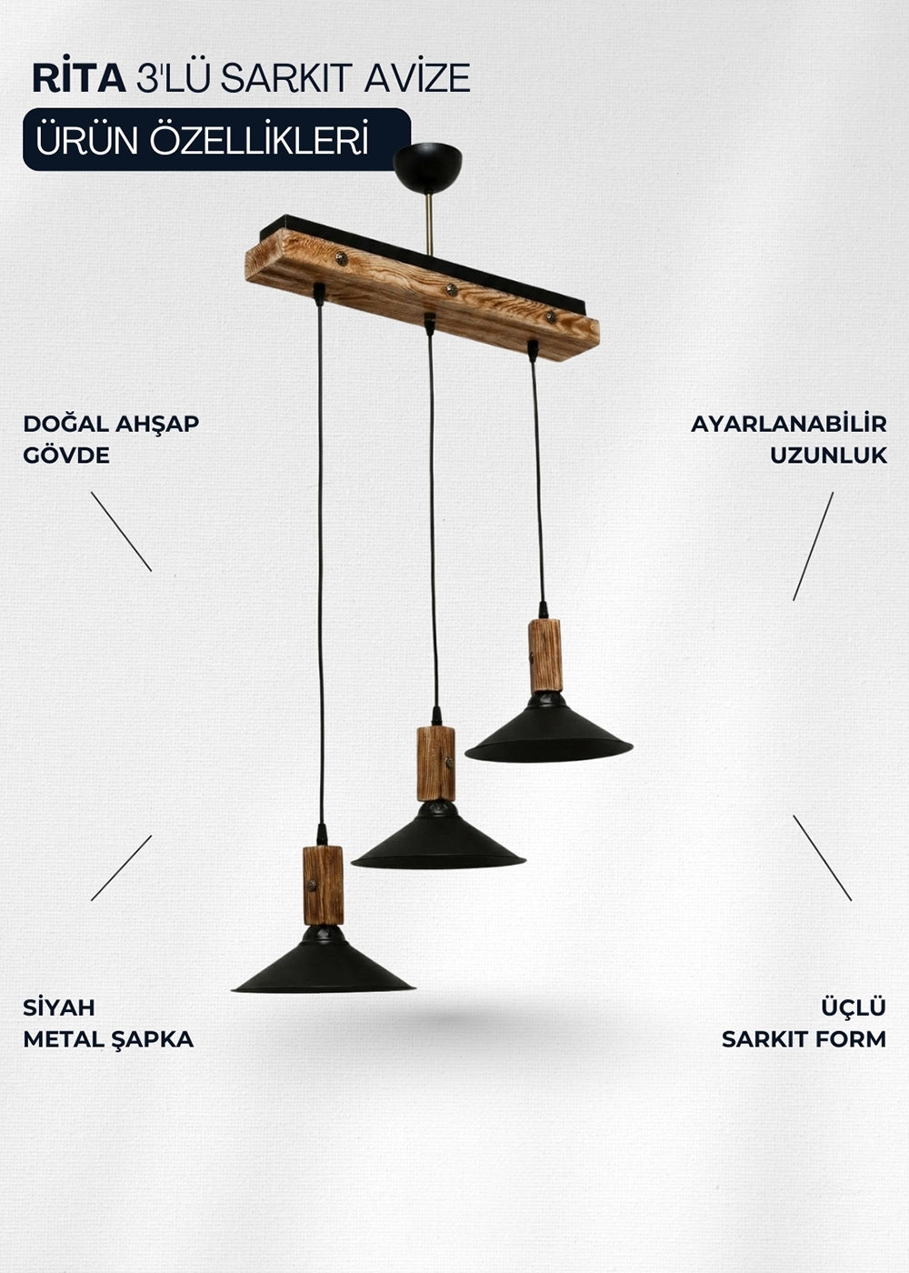 Rita 3’lü Sarkıt Avize – görsel 2