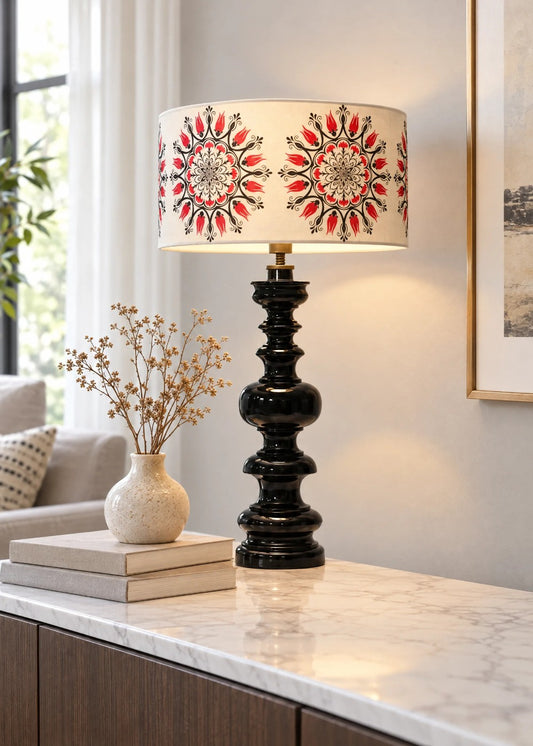 Mystic Shine Design Tımba siyah ahşap abajur, mekânda kullanım